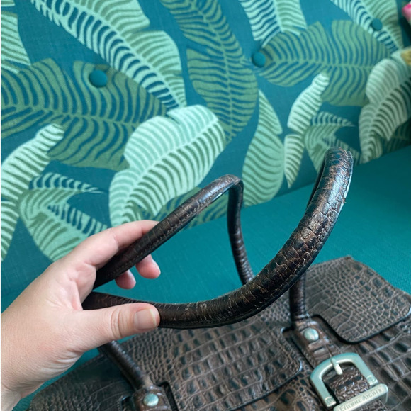 Etienne Aigner Genuine Leather Croc Embossed Satchel Bag - Picture 10 of 13